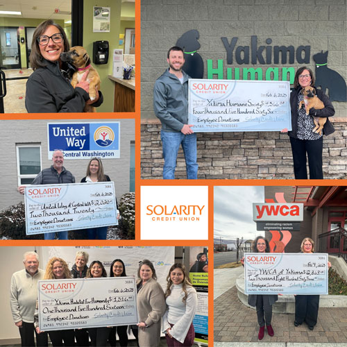 A photo collage of check presentations to local non-profits