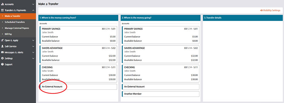 Transfer money from external account