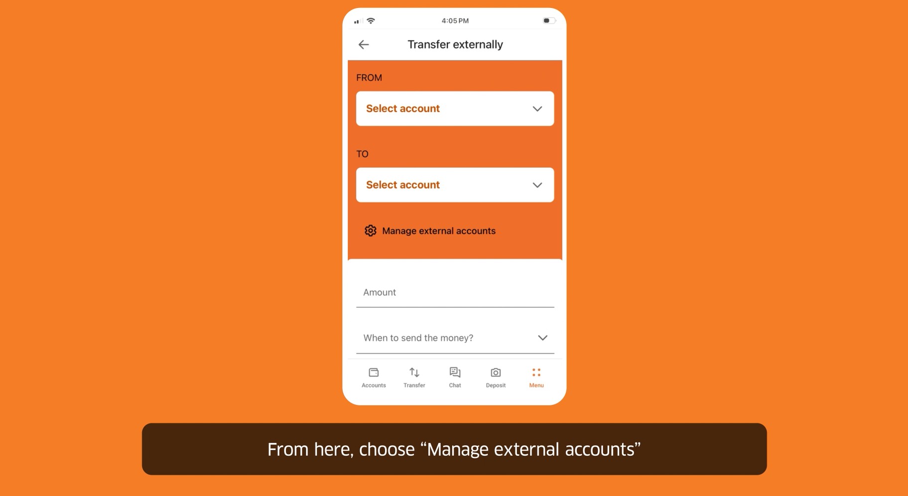 external transfers screen on mobile app